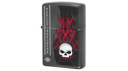 купите Зажигалка Zippo 28618 Harley Davidson Skull Flames Gray Dusk (тонированный хром с микроцарапинами, рисунок черепа и пламени. логотип) в Новосибирске