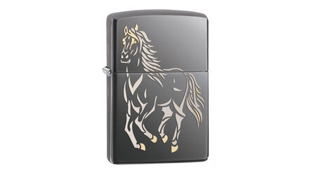 купите Зажигалка Zippo 28645 Running Horse Black Ice (тонированный цирконием зеркальный хром, оксидированный рисунок лошади) в Новосибирске